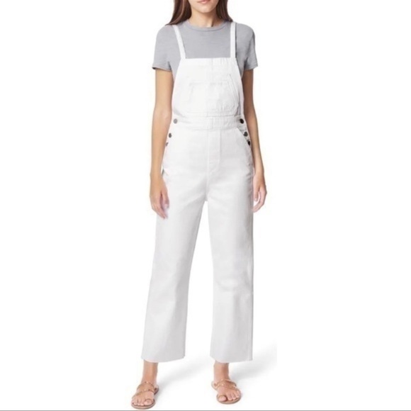 NWT Joe’s Jeans Overalls White Medium Raw Hem Straight Leg 100% Cotton Denim - Picture 1 of 13